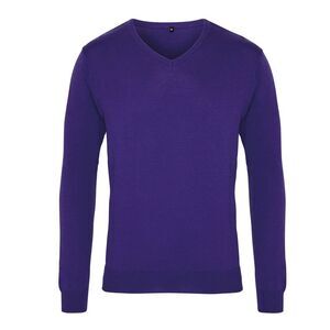 Premier Mens Knitted Cotton Acrylic V Neck Sweatshirt / Purple